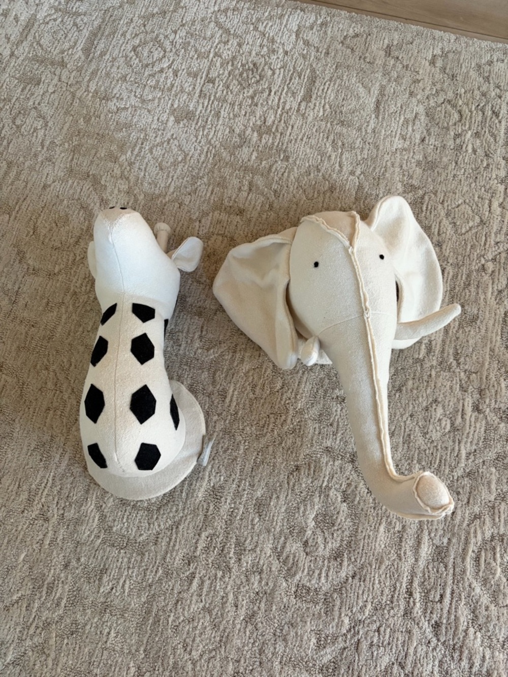 Plush Elephant and Giraffe Nursery Wall Decor - Cream with Black Spots